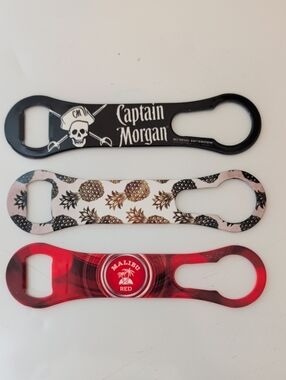 3 Metal Double-Ended Bottle Openers Set NWOT | Captain Morgan Malibu Pineapple